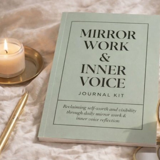 from Randee Mathews  Continue The Mirror Room's work with guided journaling for self-recognition and authentic expression. Build an ongoing, compassionate dialogue with yourself through mirror work prompts, inner voice exercises, affirmations, and reflection pages.  Practice meeting your shadows with honesty, presence, and self-compassion in private. For those who want to deepen the recognition work beyond the presentation.