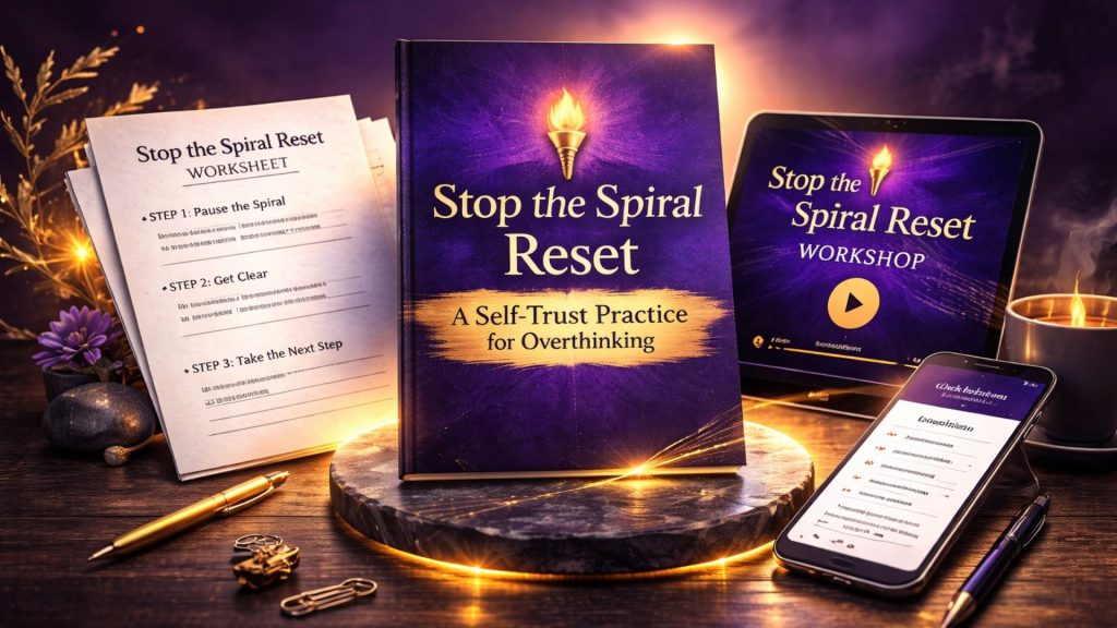 Stop the Spiral Reset (Randee Mathews) A short workshop and guided worksheet for the moment your thoughts won't slow down. A three-step process to recognize when you're spiraling, separate what's real from what your mind is creating, and choose one steady next step. For times of change when overthinking has taken the wheel.